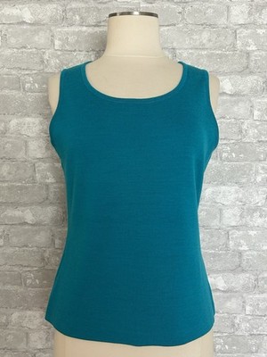 St John Size S Turquoise Blue Shell Scoop Knit Top Sleeveless Wool Blend