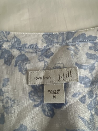 J Jill Love Linen Women's M Blue Floral Pleat Long Sleeve Popover Tunic B79 - Picture 7 of 15
