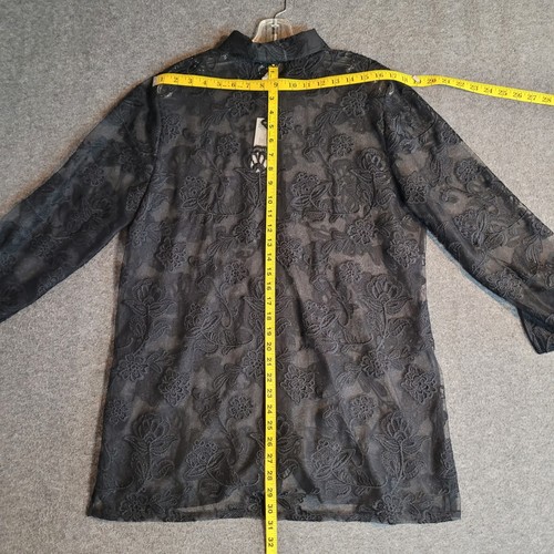 NEW Chicos Top Black Mesh Floral Embroidery Womens 2 = 12/L Whimsigoth Button Up - Picture 6 of 11