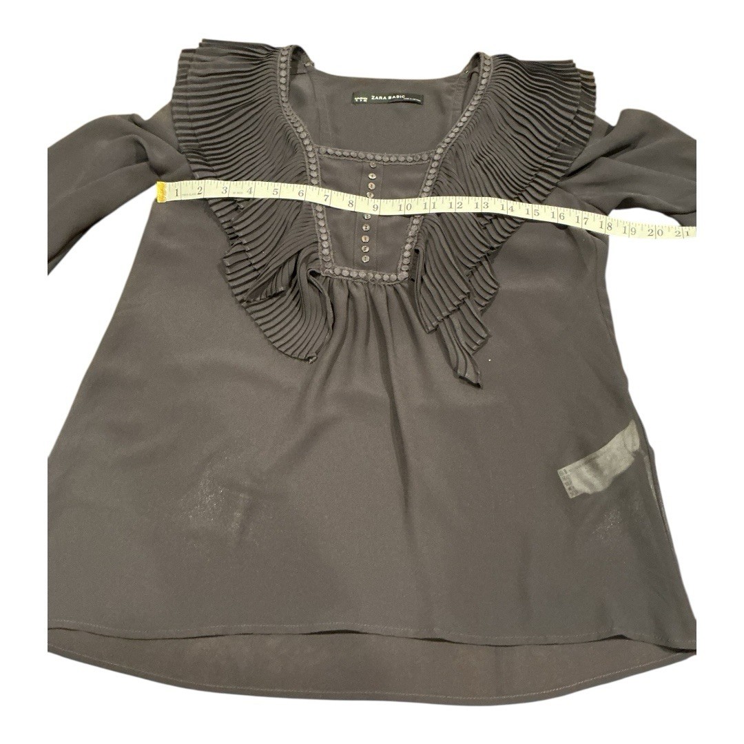 ZARA Basic BlackPleated Ruffle Blouse LongSleeve … - image 3