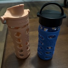 Lifefactory Glass Water Bottles Lot of 2 12oz Silicone Sleeve Active Flip Cap