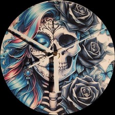 New goth skull with pink/blue hair Metal Wall Clock