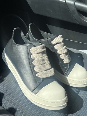 Rick Owens Ramones Black White Leather Men's Casual Lace Up Sneakers