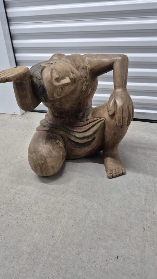 古董手工雕刻东南亚木质雕像桌底座 — 第 3/4 张图片