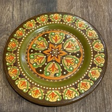 Vintage Hand Painted Wooden Folk Art Plate Fl...