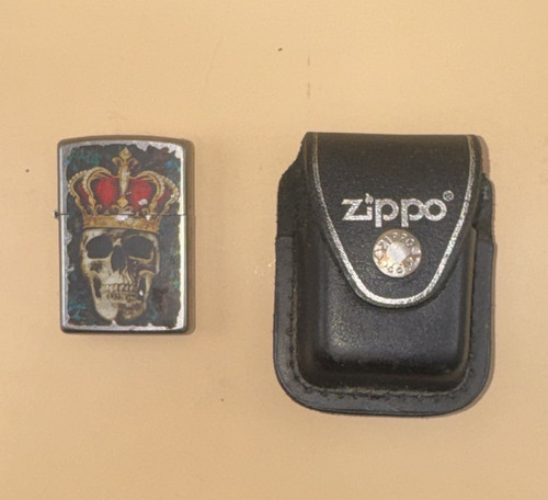 Zippo Crowned Skull Lighter with Zippo Leather Pouch, Skulls & Gothic Theme