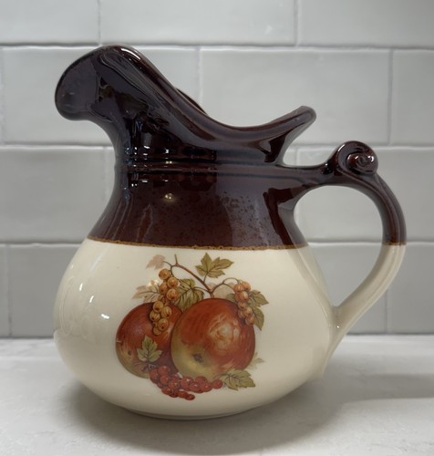 Vintage 1960s McCoy USA Pottery Pitcher 48 Oz Fruit Festival Pattern 7515 Brown