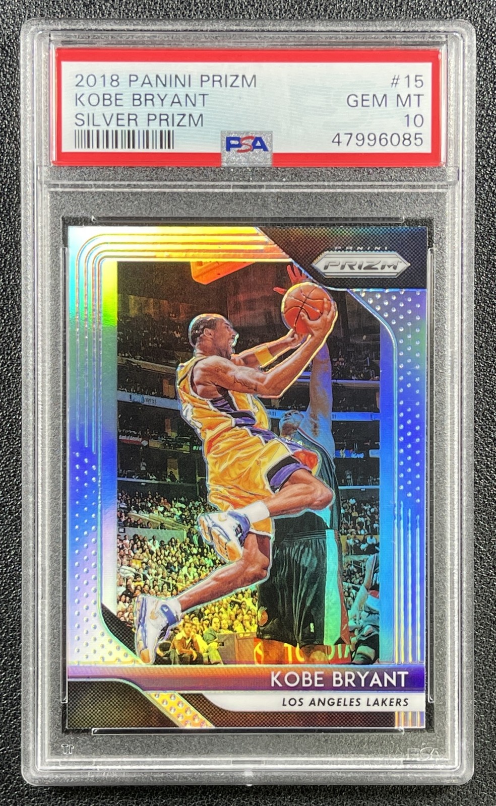 KOBE BRYANT PSA 10 2018-19 PANINI PRIZM #15 SILVER PRIZMS LAKERS 6085