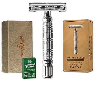 Heavy Duty Vikings Blade Double Edge Safety Razor W/ 5 Swedish Platinum Blades