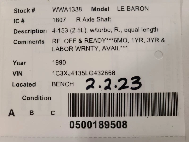 Вал оси 4-153 2,5 л для правостороннего пассажира подходит для 88-90 DYNASTY 1669030 - Изображение 4 из 4