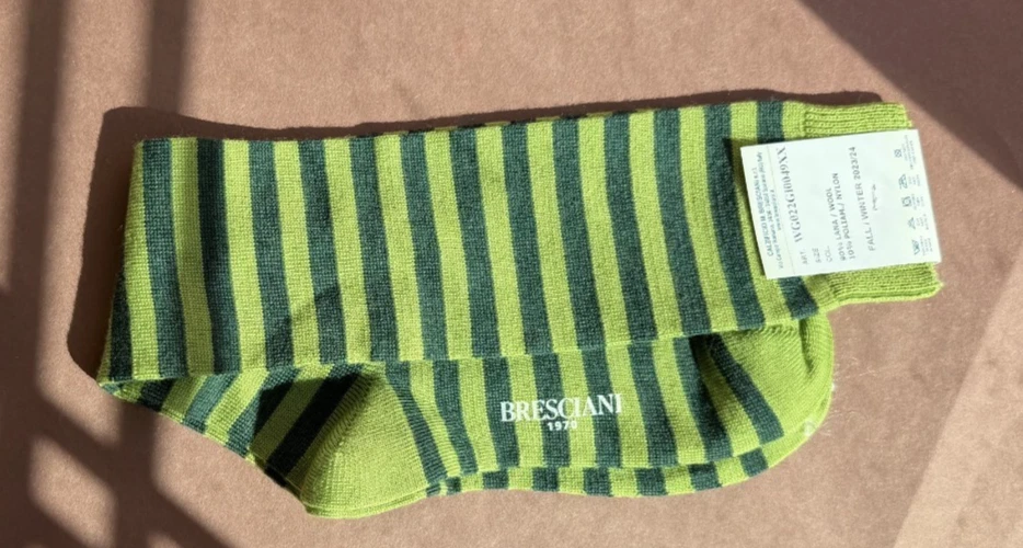 Italian Women's Bresciani Socks NWT F/W 23/24 Green Striped Wool/Nylon
