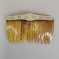 Vintage Hair Comb Stamped Gold Tone Metal 2 5/8"