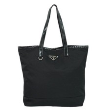 PRADA Nylon Shoulder Tote Bag Black Silver
