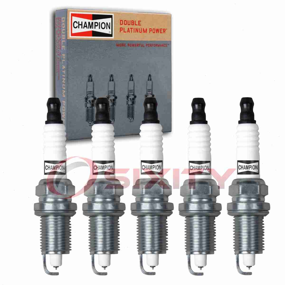 5 pc Champion Double Platinum Spark Plugs for 2001-2005 Volvo S60 2.4L L5 df