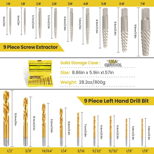 18PCS Screw Extractor Set, 37# Cr-Mo & 6542 HSS Steel Cobalt Left-Hand Drill ... - Picture 2 of 6