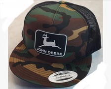 Vintage John Deere patch on Army Camo yupoong flatbill Snapback Trucker Hat