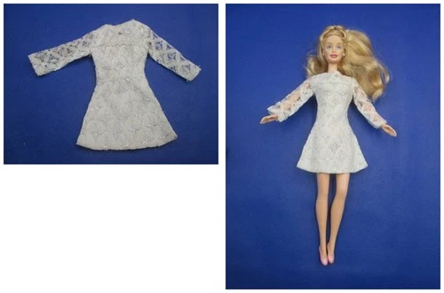 Vintage Barbie Clothes ~❤️~ 1970 Maddie Mod White Wedding Bells Lace Dress #068