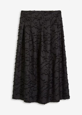 Midi-Rock aus strukturiertem Material Gr. 46 Schwarz Freizeitrock Skirt Neu