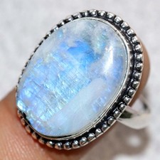 Rainbow Moonstone 925 Silver Plated Ring US 10 Handcrafted Design Trendy JW