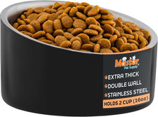 Stainless Steel Slanted Dog Cat Food Bowl - 16 oz Heavy Duty - Black Velvet, ...