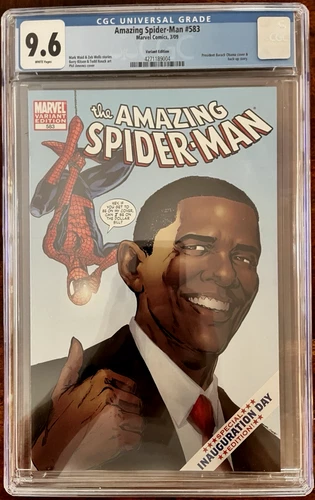 AMAZING SPIDER-MAN #583 2009 MARVEL CGC 9.6 NM+ OBAMA VARIANT COVER!