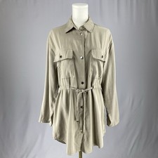 ZARA Gorpcore Utility Shirt Dress Sand Khaki Cargo Shacket Tunic Pocket Safari S