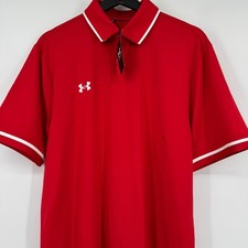 NEW Under Armour Mens Red Team Tipped Polo Shirt Medium Loose Fit NWT