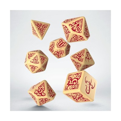 Q-Workshop Cthulhu Dice Poly Set Beige w/Red (7) (Masks of Nyarlathotep) New