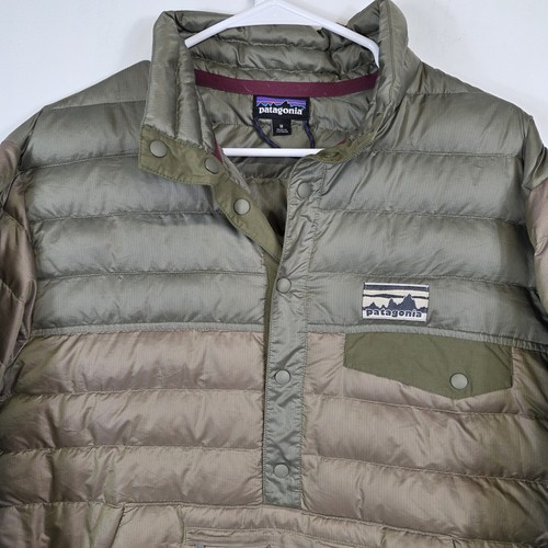 Patagonia Down Snap T Jacket Mens Medium Insulated Puffer Pullover Hiking Khaki - Picture 3 of 8