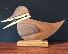 Vintage Duck Paper Holder Note Recipe Carved Wood Folk Art