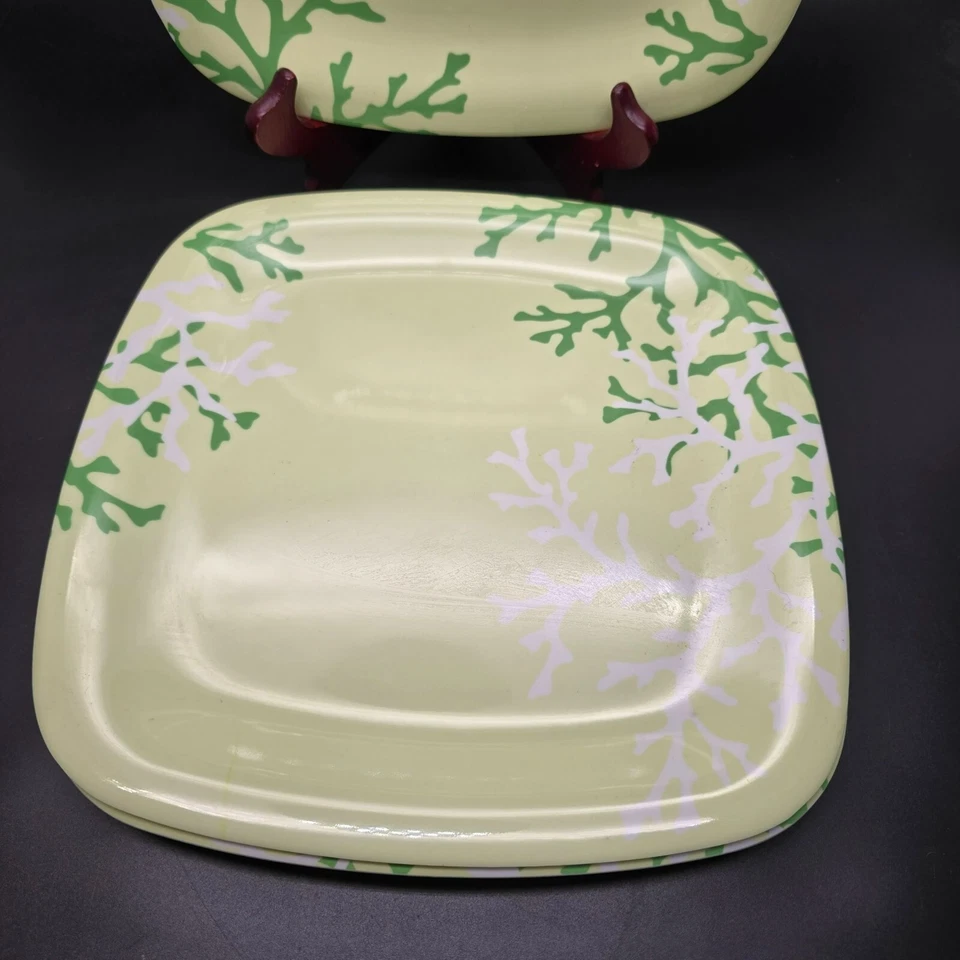 Platos de cena cuadrados de melamina Martha Stewart diseño coral blanco verde DH1322 Foto 2 de 4