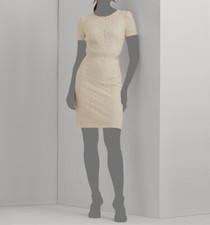 Lauren Ralph Lauren Women's Ivory Floral Lace Round Neck Sheath Dress Size 18