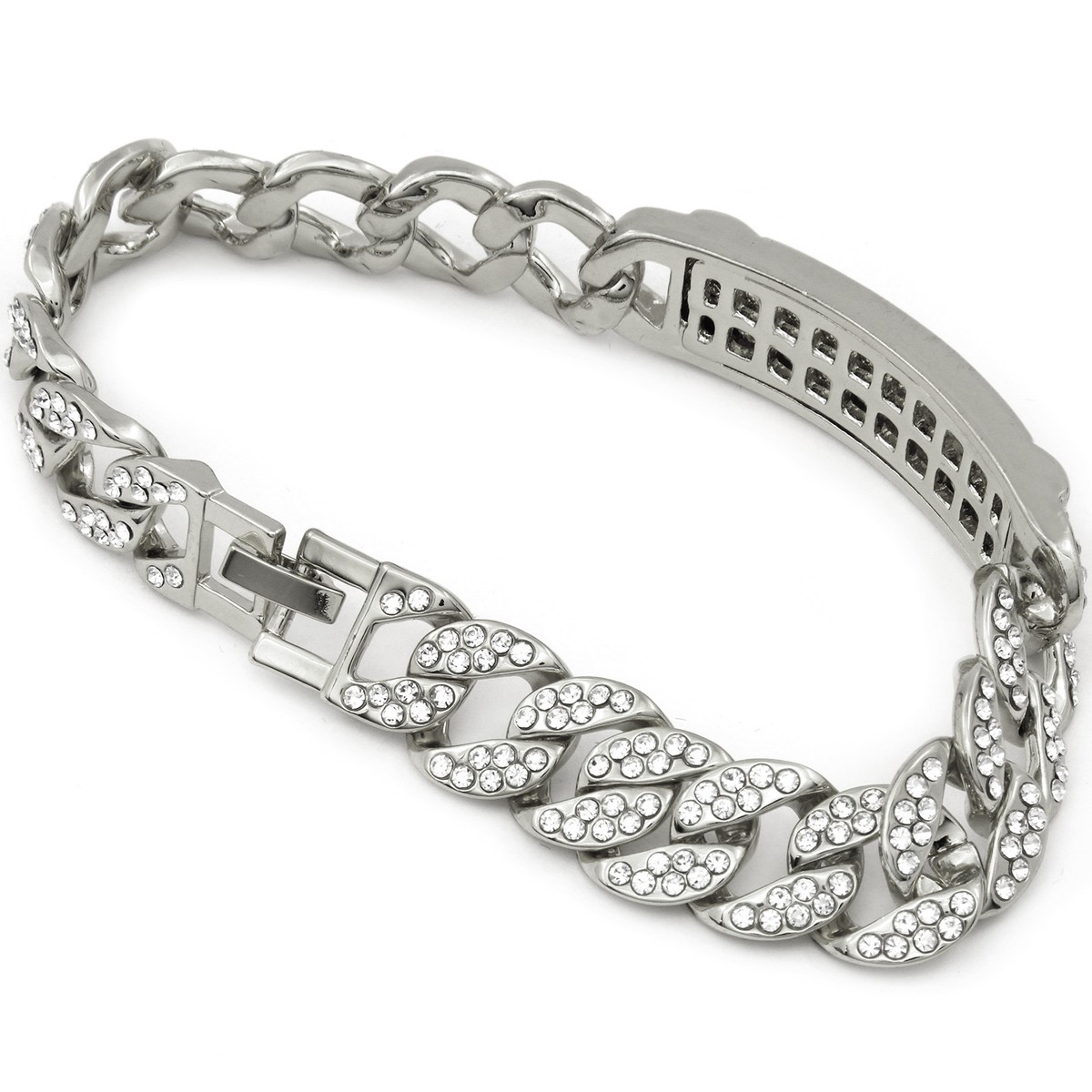 Men's Hip Hop Bracelet Silver Tone Cubic-Zirconia Miami Men's Hip Hop Bracelet Silver Tone Cubic-Zirconia Miami
