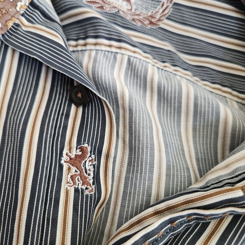 Bugatchi Uomo Shaped Fit Shirt Mens Size Small Striped Paisley Flip Cuff Cotton - Picture 5 of 13