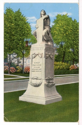 Statue of CHIEF PADUKE, For Whom Paducah KY was Named 1930 - 1945 Postcard - 第 1/2 張圖片
