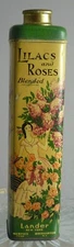 Tall Vintage Powder Talc Tin Lilacs Roses Lander NY Memphis 1940s