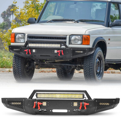 Fits for 1999 2000-2004 Land Rover Discovery2 Steel Front Bumper W/LED Light Bar