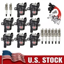 Round Set of 8 Ignition Coil Pack UF262 with Spark Plug and Wire For Chevy GMC