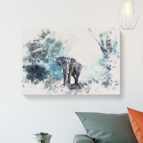 Elephant Roaming In A Green Forest Canvas Wall Art Print Framed Picture Decor - Picture 5 of 7