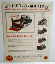 Vintage National Lift O Matic Hydraulic Tailgate For Pickup Trucks FLYER Ad 1950