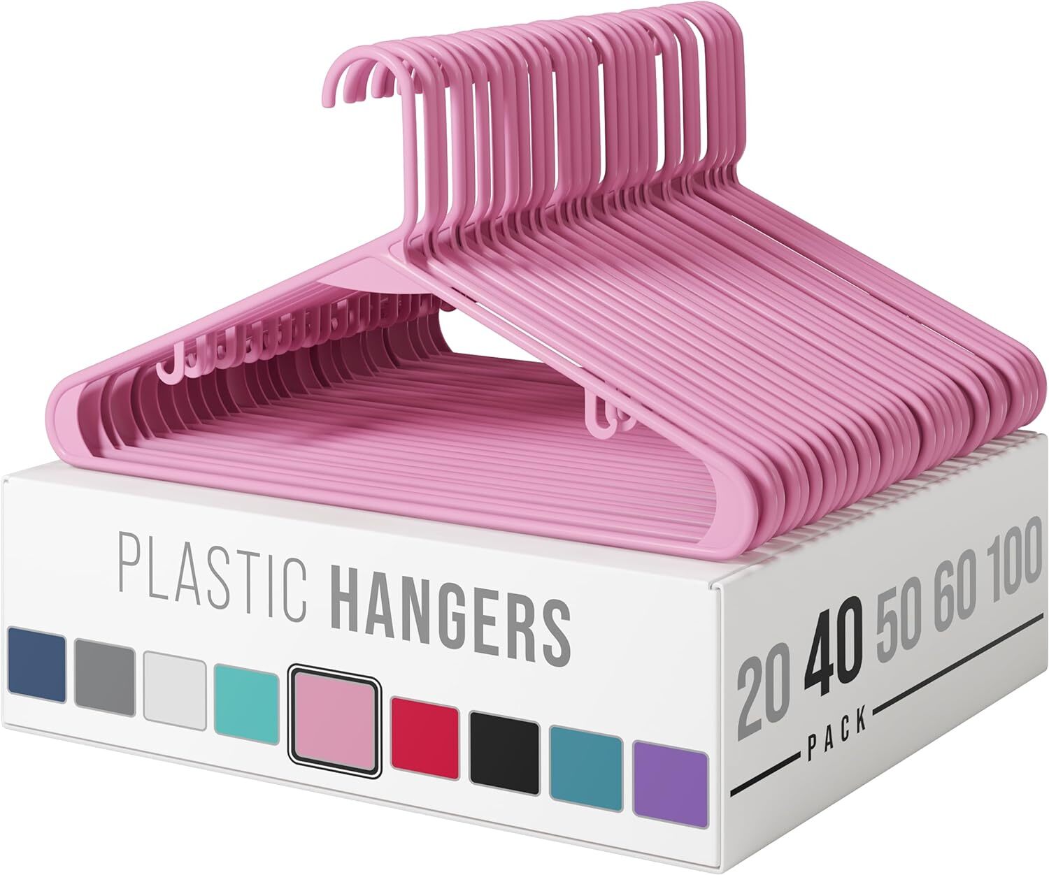 20-Pack Pink Plastic Clothes Hangers for Coats & More-image
