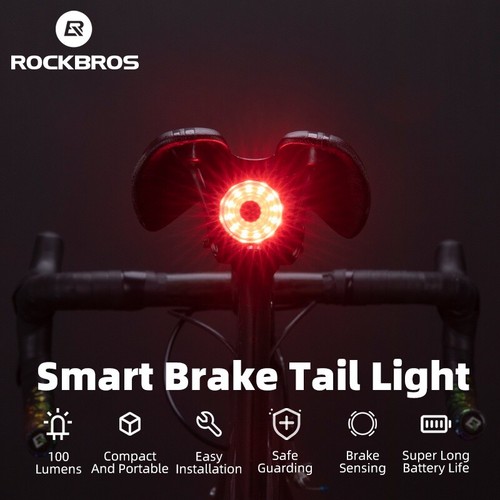 ROCKBROS Bike Smart Taillight Bicycle Rear Lights MTB Back Light Waterproof USB - Picture 3 of 9