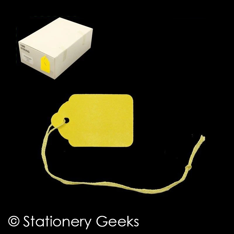 1000 Yellow Strung Tickets 42 x 27 mm Price Tags String Swing Labels 42mm x 27mm