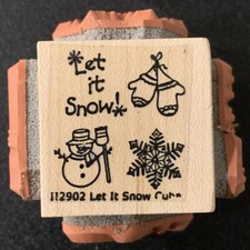 Rubber Stamp Cube Winter Holiday Let It Snow Mittens Snowman Snowflake