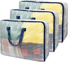 Clear Storage Bags with Zipper, 75L Extra Large Capacity X-Large, Blue,