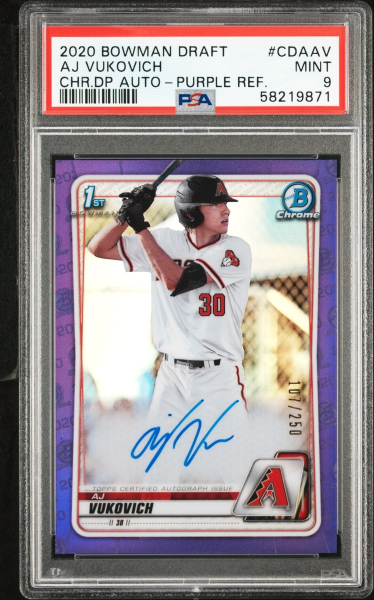 2020 Bowman Draft AJ Vukovich CDA-AV 1st Purple Refractor Auto 