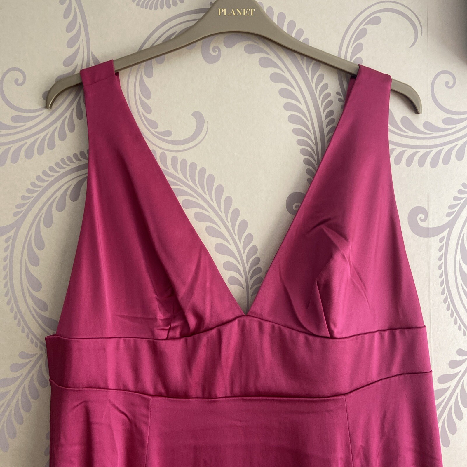 BODEN Sleeveless Fit & Flare Party Dress UK 20R Hot Pink Satin Midi RRP £190 NWT image 2