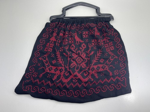 Vintage Handmade Black Red Cross-Stitched Design Holiday Bag Purse Handbag Hobo - Picture 3 of 20