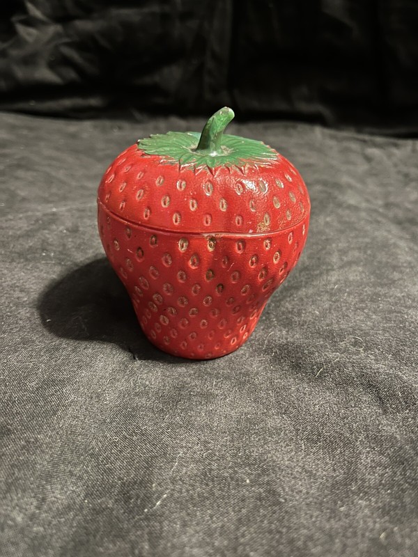 Vintage Hazel Atlas Painted Milk Glass Strawberry Jar w/ Lid
