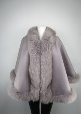 Women's Brand New Gray Cashmere Wool Wrap Cape Grey Fox Fur CLEARANCE SALE